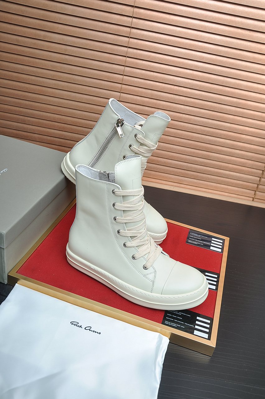 Rick Owens Off-White High-Top Sneakers — front