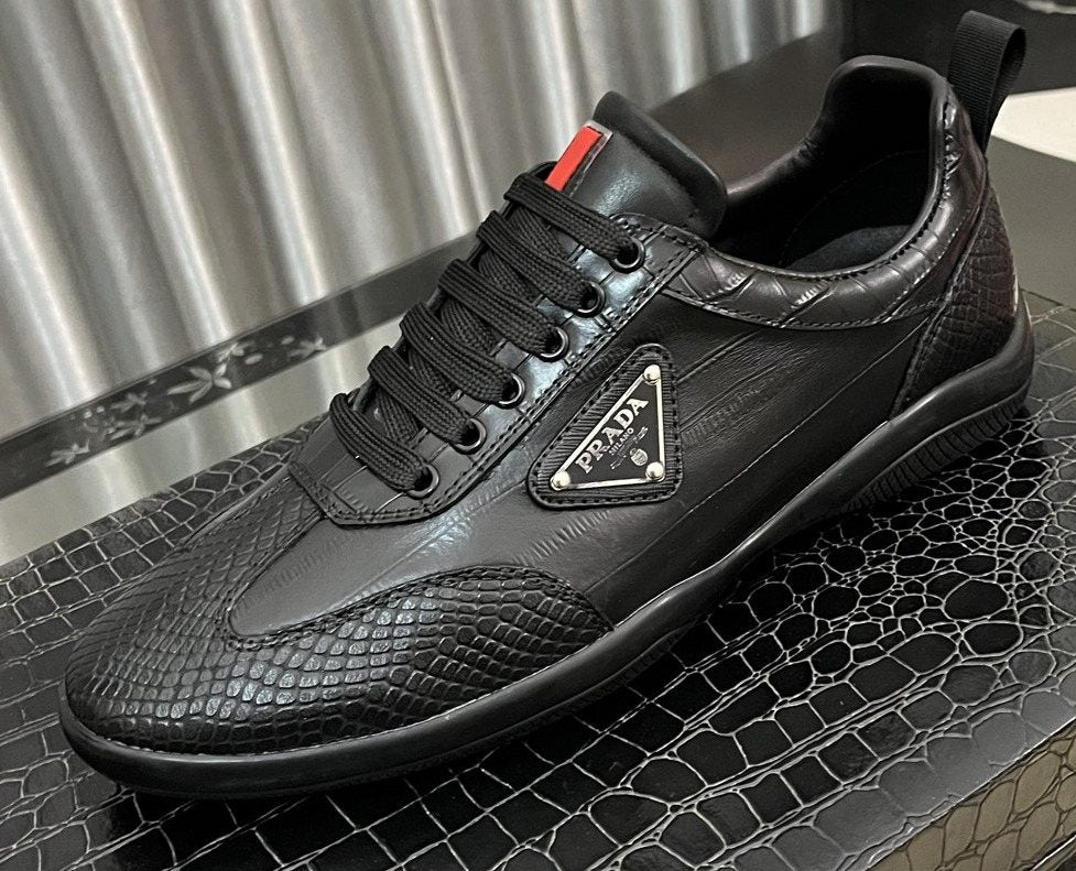 Prada Black Textured Low-Top Sneakers — hero