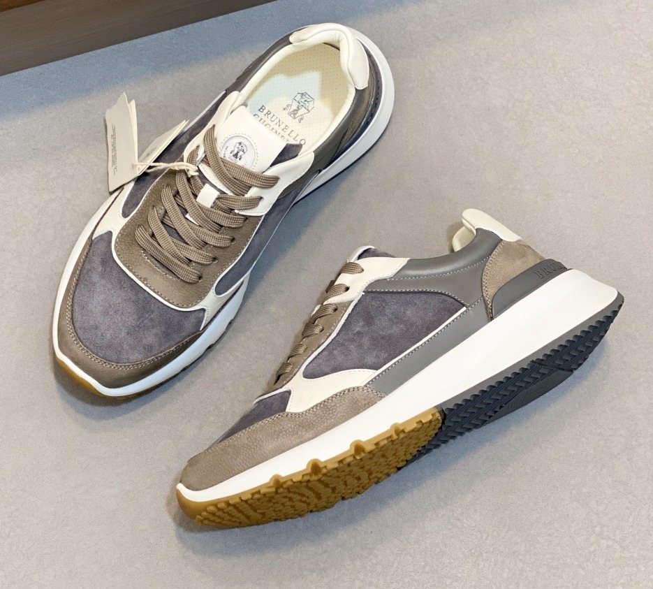 Brunello Cucinelli Gray and Taupe Low-Top Sneakers — front
