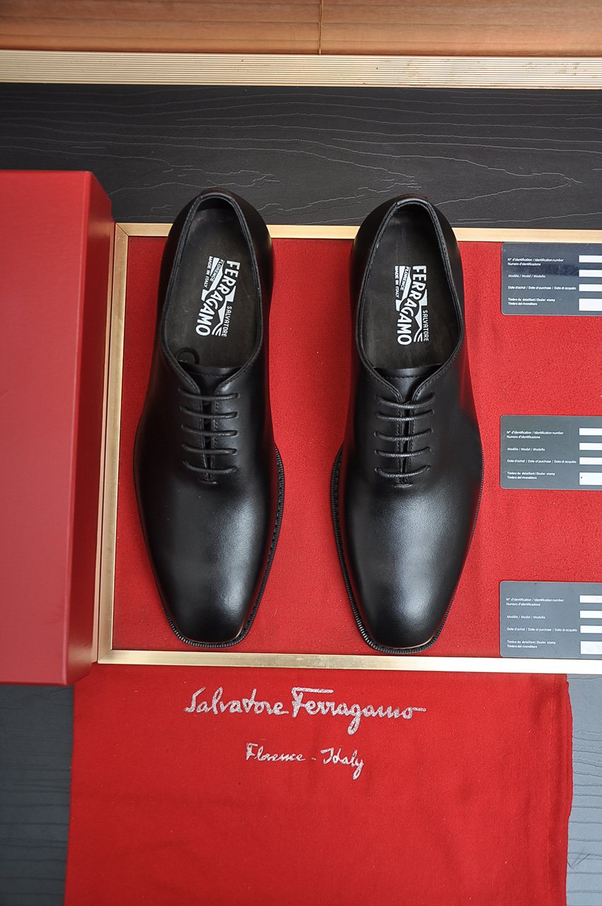Salvatore Ferragamo Black Lace-Up Dress Shoes — front