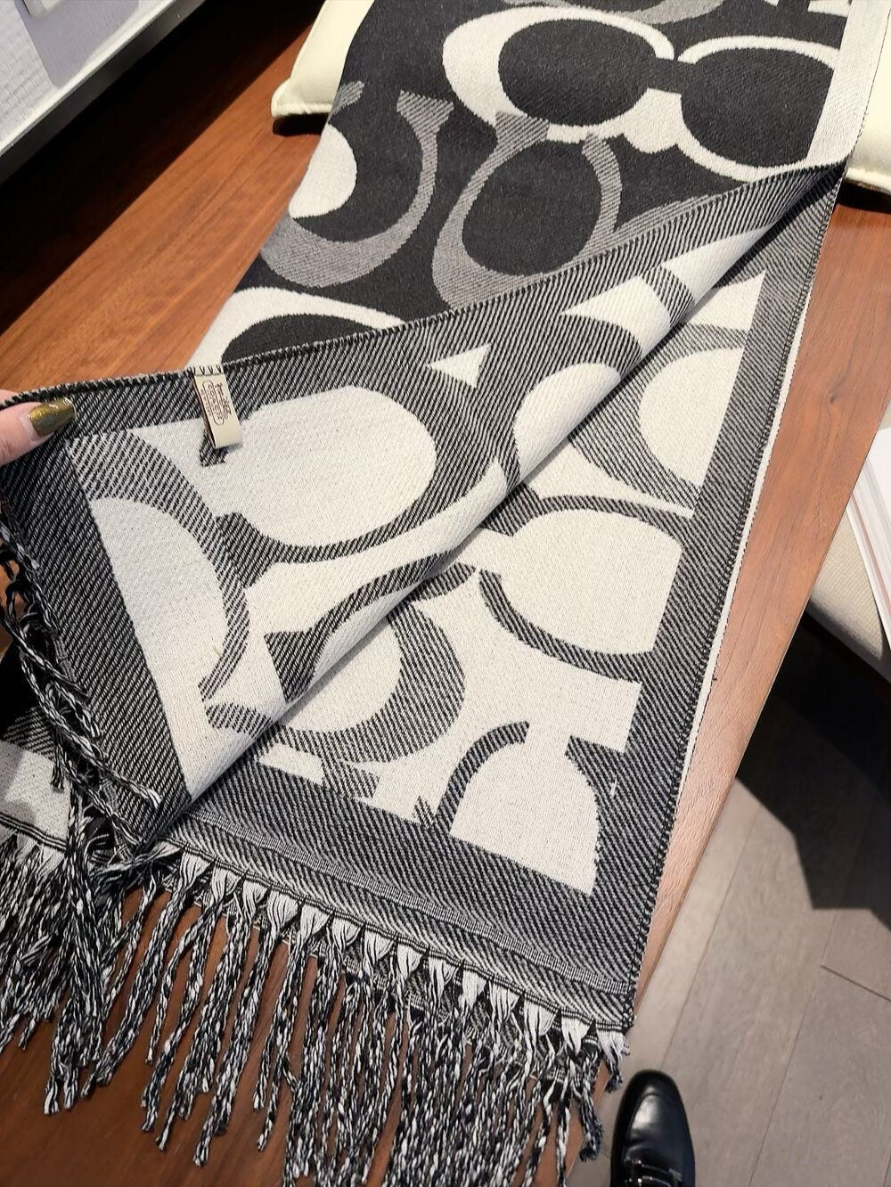 Coach Reversible Geometric Fringe Scarf — detail