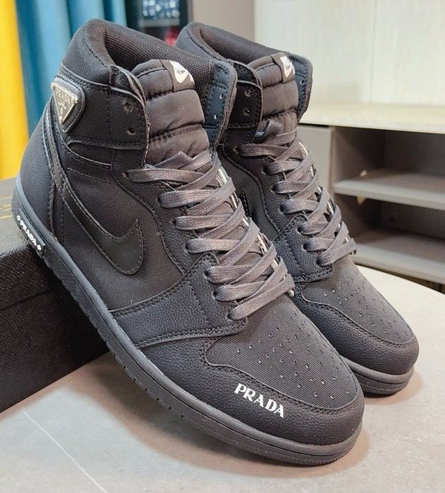 Prada Dark Charcoal High-Top Sneakers — hero