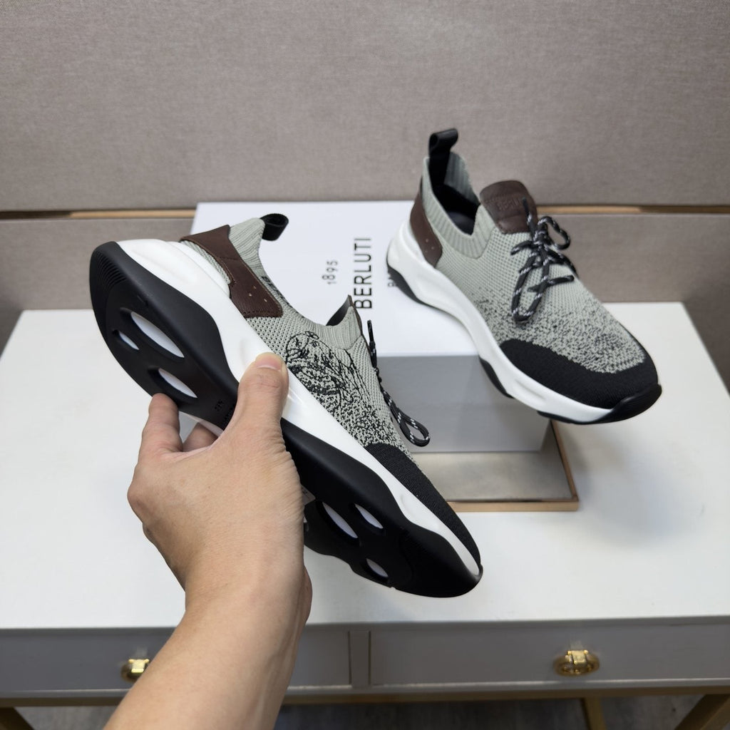 Berluti Gray and Black Lace-Up Sneakers — model