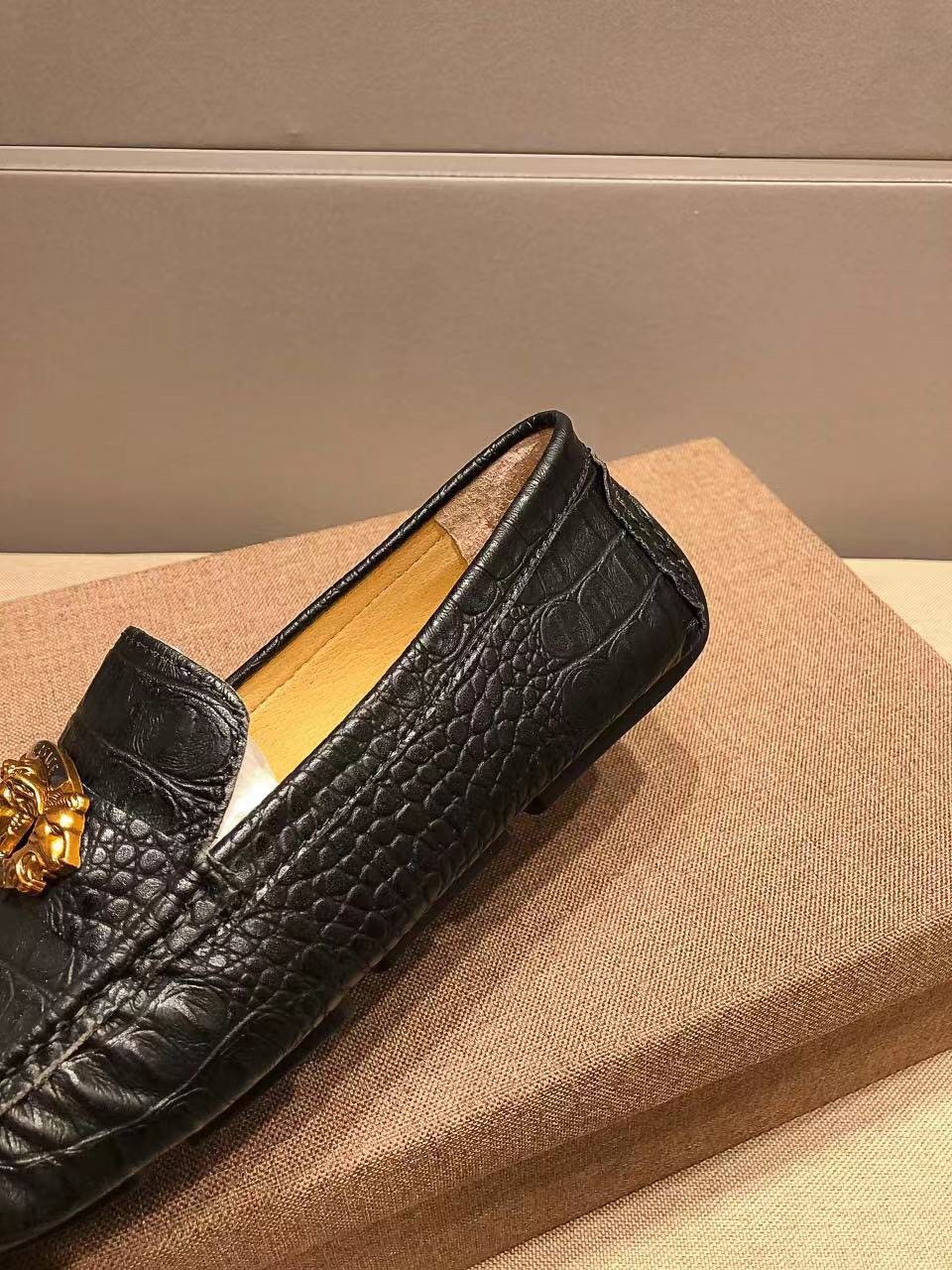 Versace Black Textured Loafers — detail