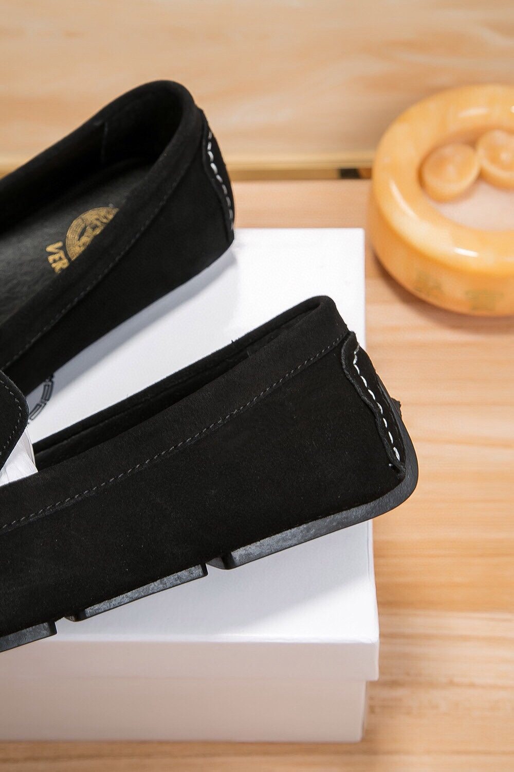Versace Men's Gold-Embroidered Loafers — detail