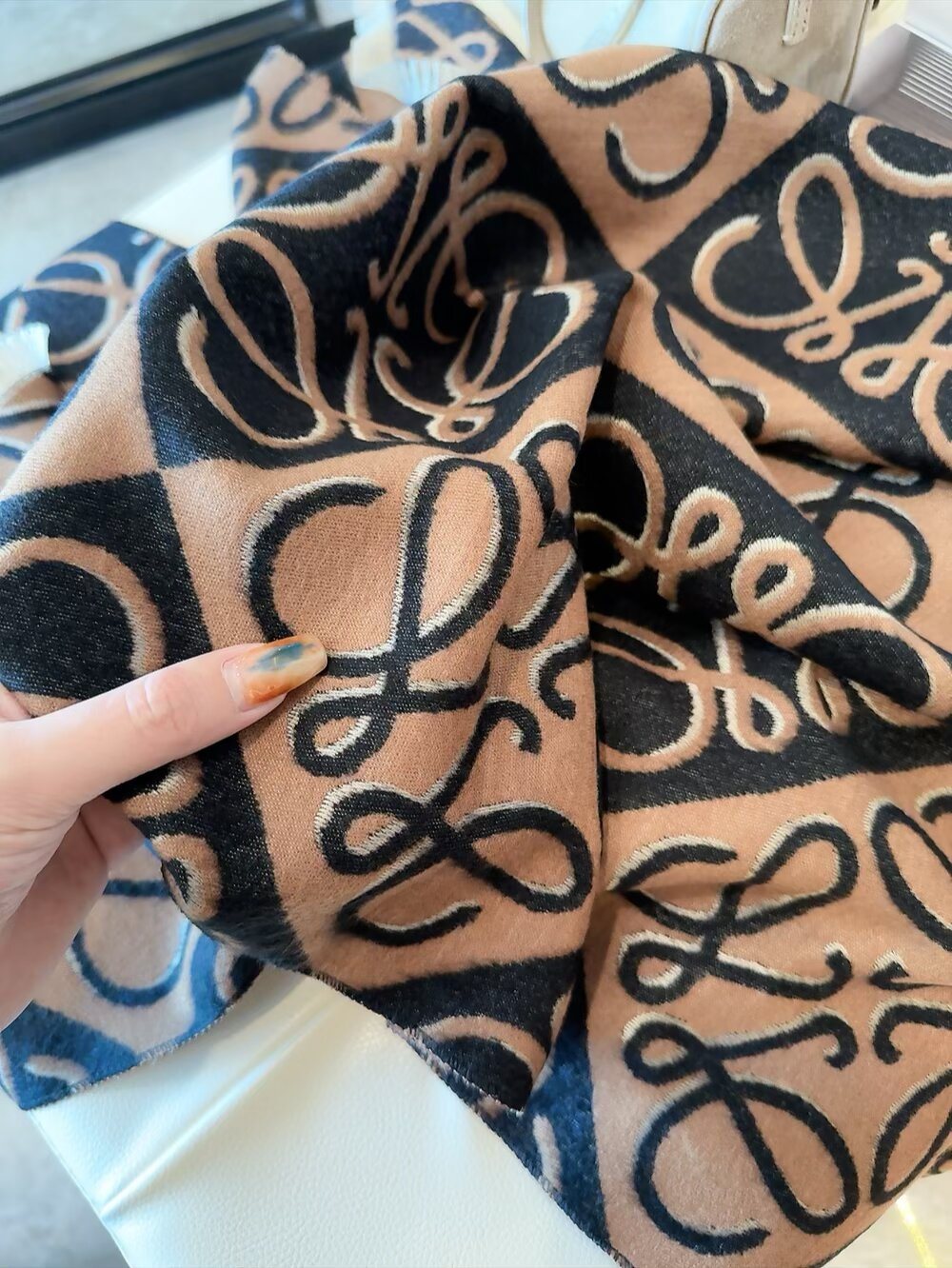 Loewe Taupe Graphic Motif Scarf — detail
