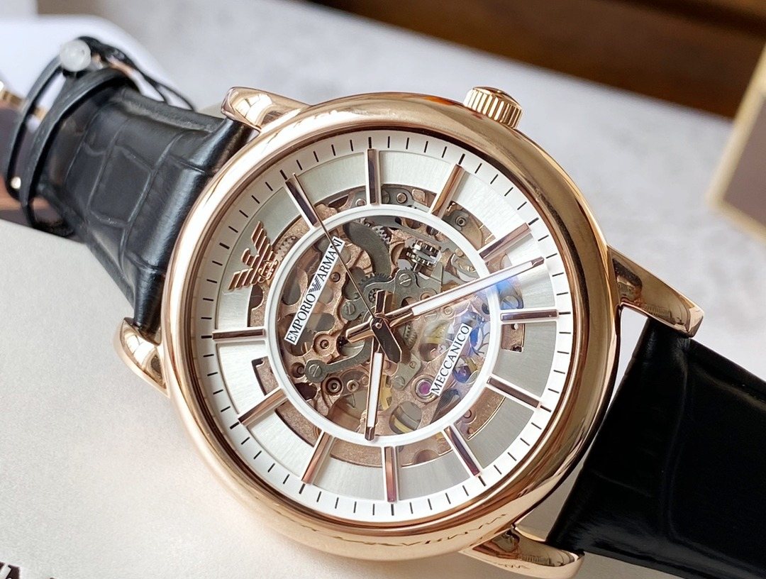 EMPORIO ARMANI Rose Gold Skeleton Watch — hero