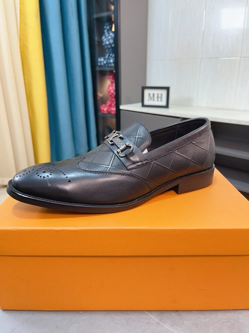 Louis Vuitton Embossed Logo Slip-On Dress Shoes — side