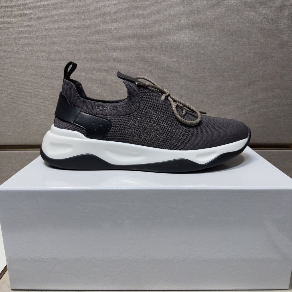 Berluti Charcoal Gray Lace-Up Sneakers — side