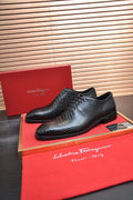 Ferragamo Black Textured Lace-Up Dress Shoes — front
