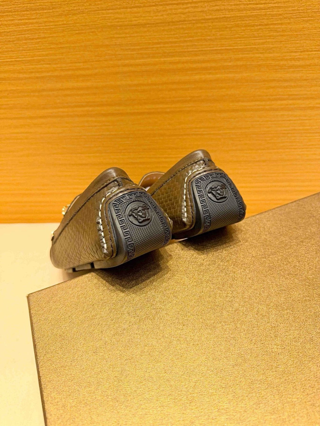 Versace Brown Textured Loafers — back