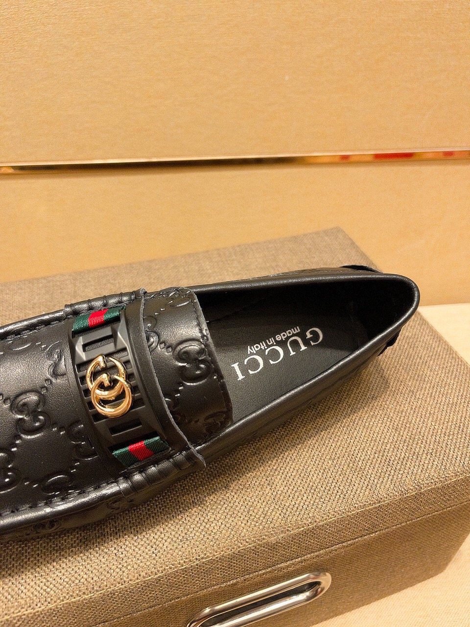 Gucci Black Embossed Loafers — detail
