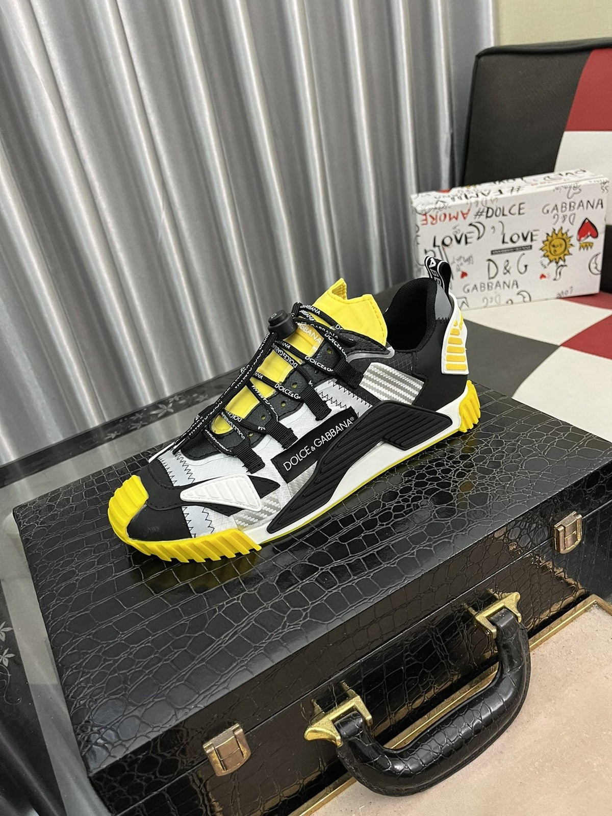 Dolce & Gabbana Black, White & Yellow Sneakers — front