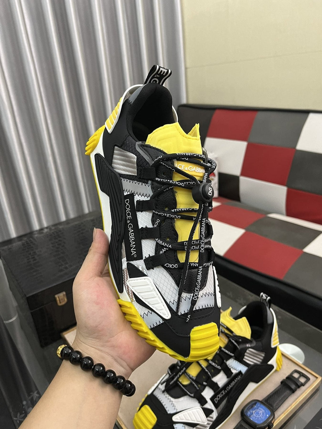 Dolce & Gabbana Black, White & Yellow Sneakers — model