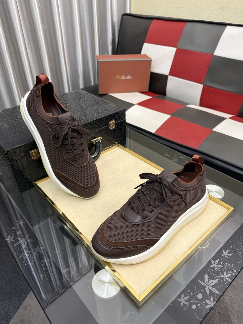 Dark Brown Layered Lace-Up Sneakers — front