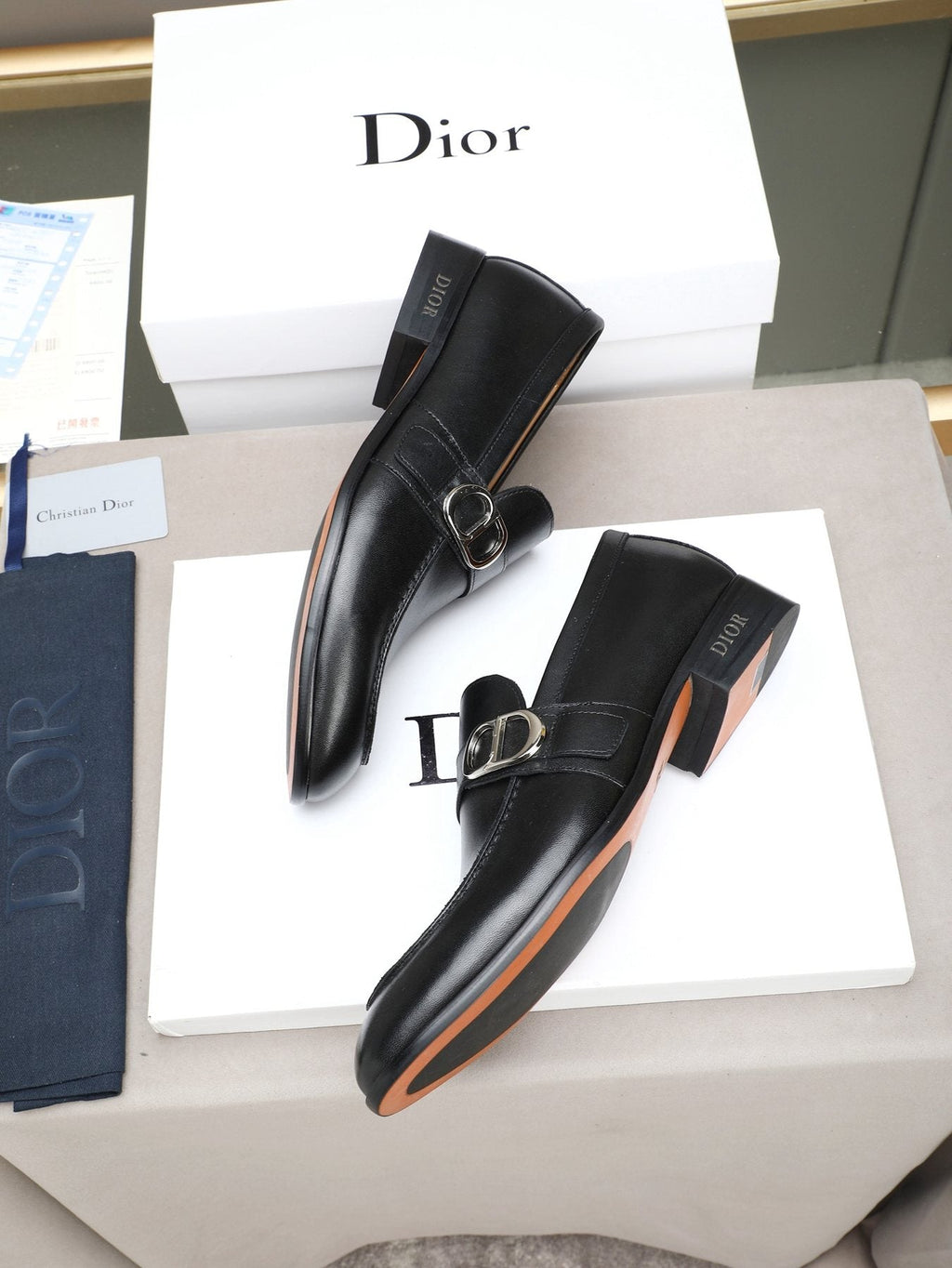 Dior Black Buckle Loafers — side