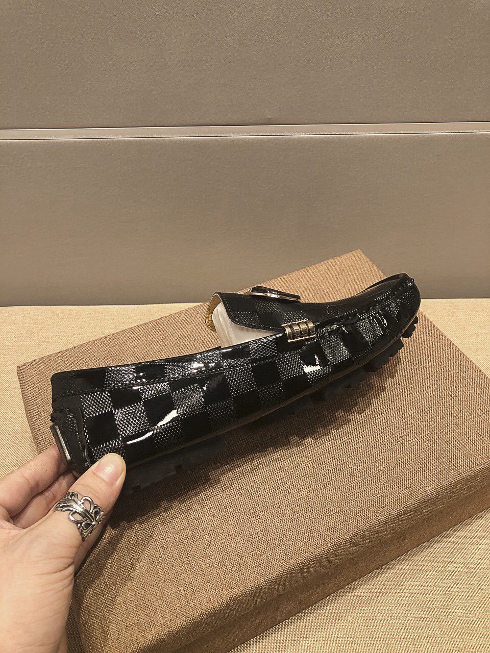 Louis Vuitton Black Checkerboard Loafers — side