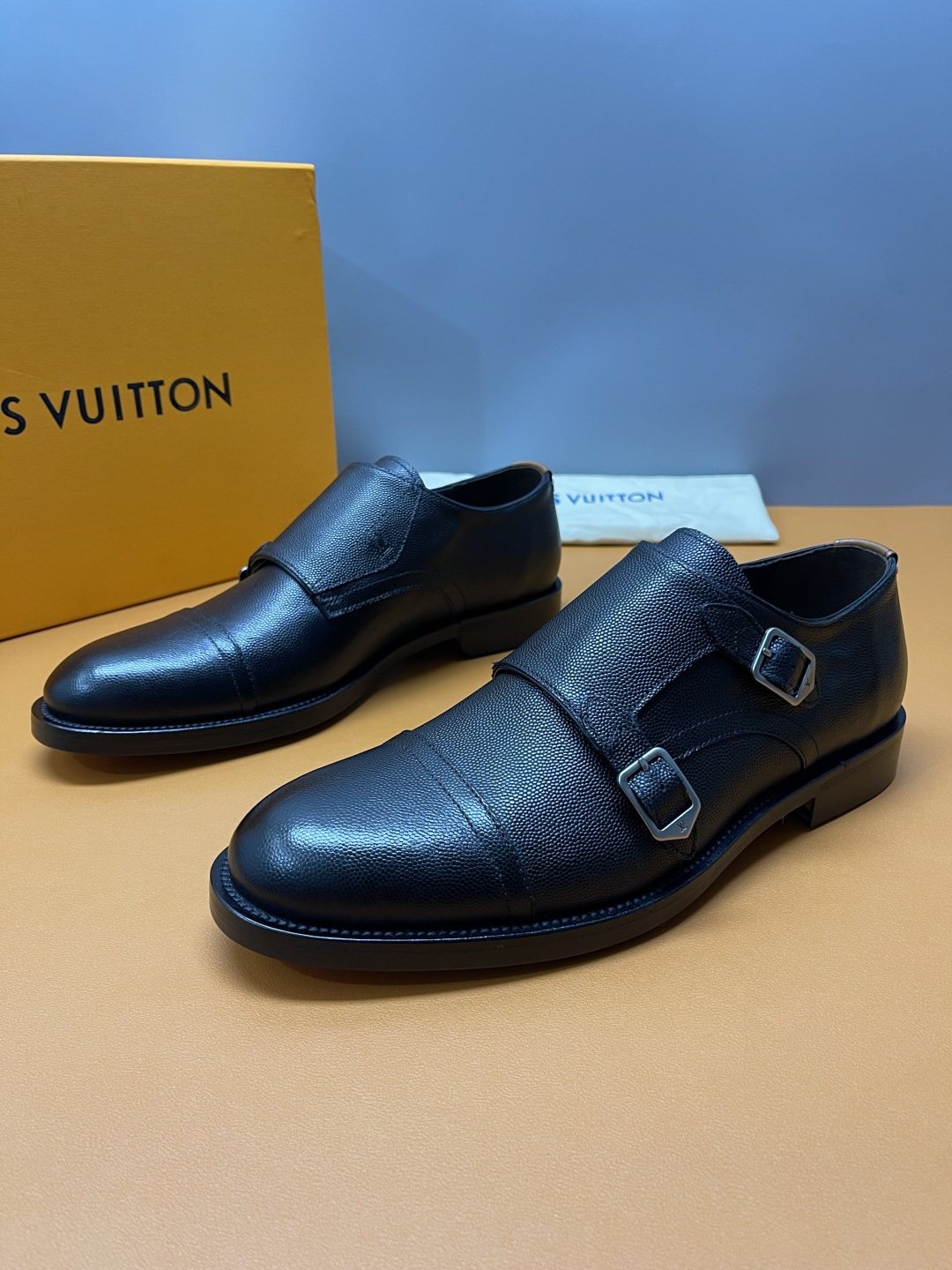 Louis Vuitton Black Cap-Toe Double-Monk Strap Shoes — model