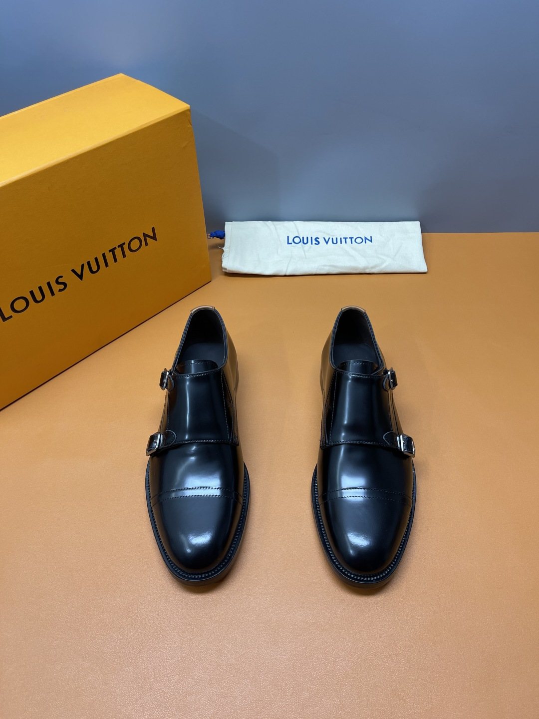 Louis Vuitton Black Cap-Toe Double-Monk Strap Shoes — front