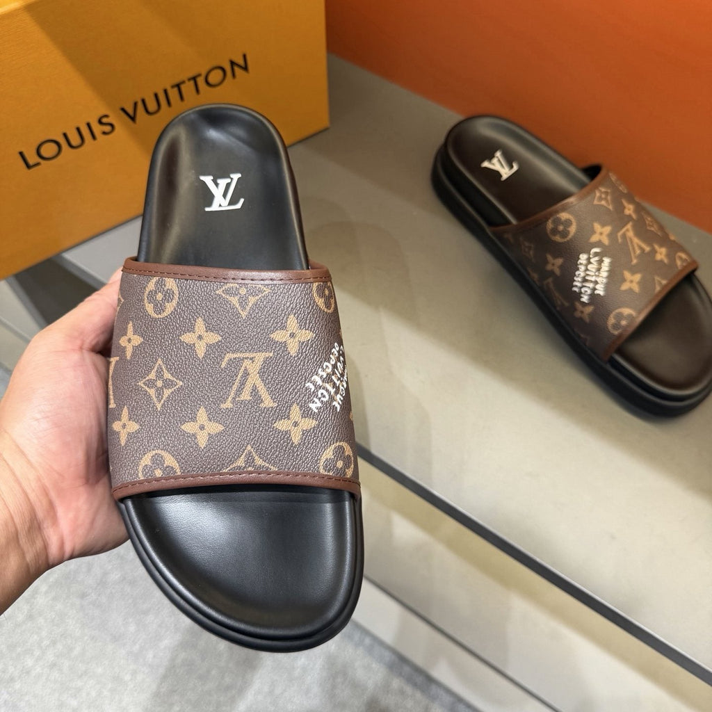 Louis Vuitton Monogram Slide Sandals — model