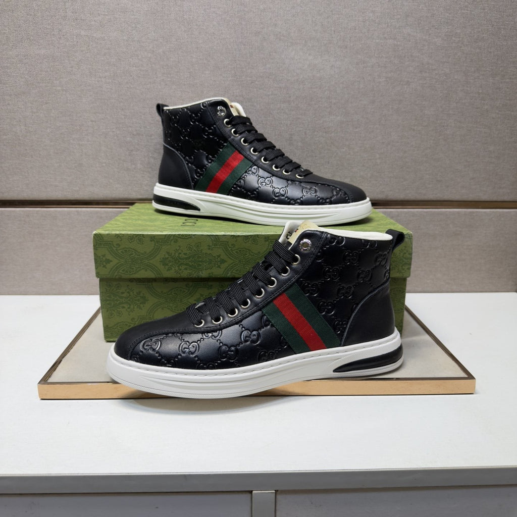 Gucci Green and Red Stripe High-Top Sneakers — model