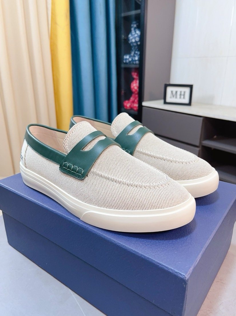 Dior Beige Contrast-Trim Loafers — front