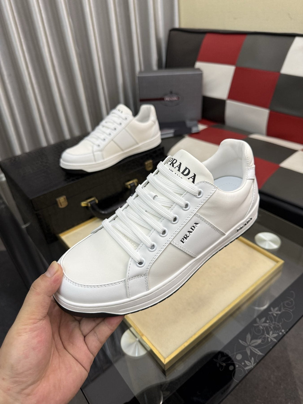 Prada Low-Top Lace-Up Sneakers — detail