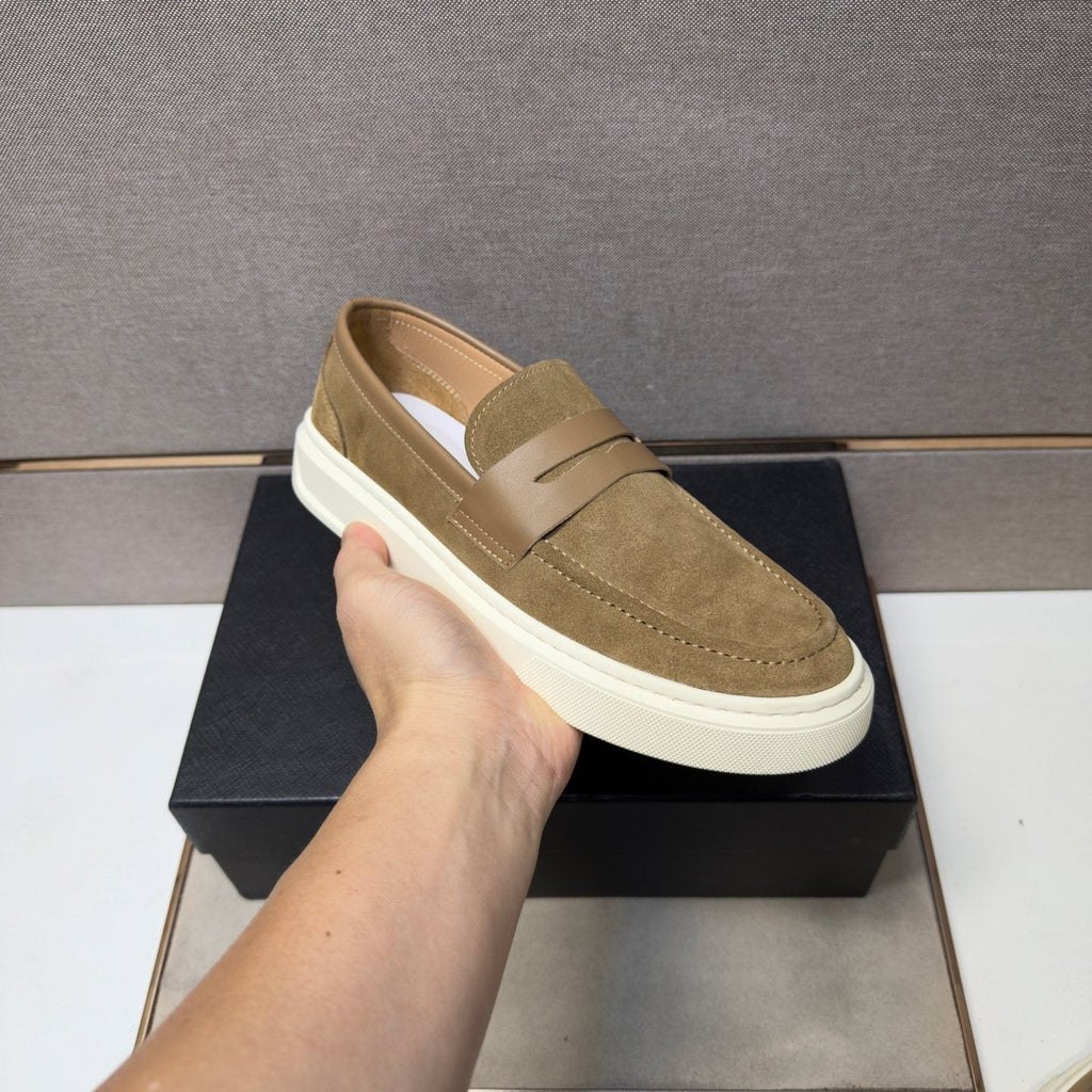 Prada Men's Penny Loafers with White Soles — model