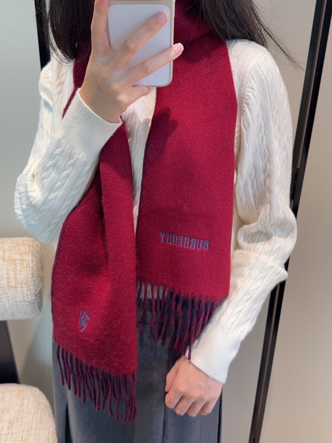 Burberry Two-Tone Fringed Scarf — model