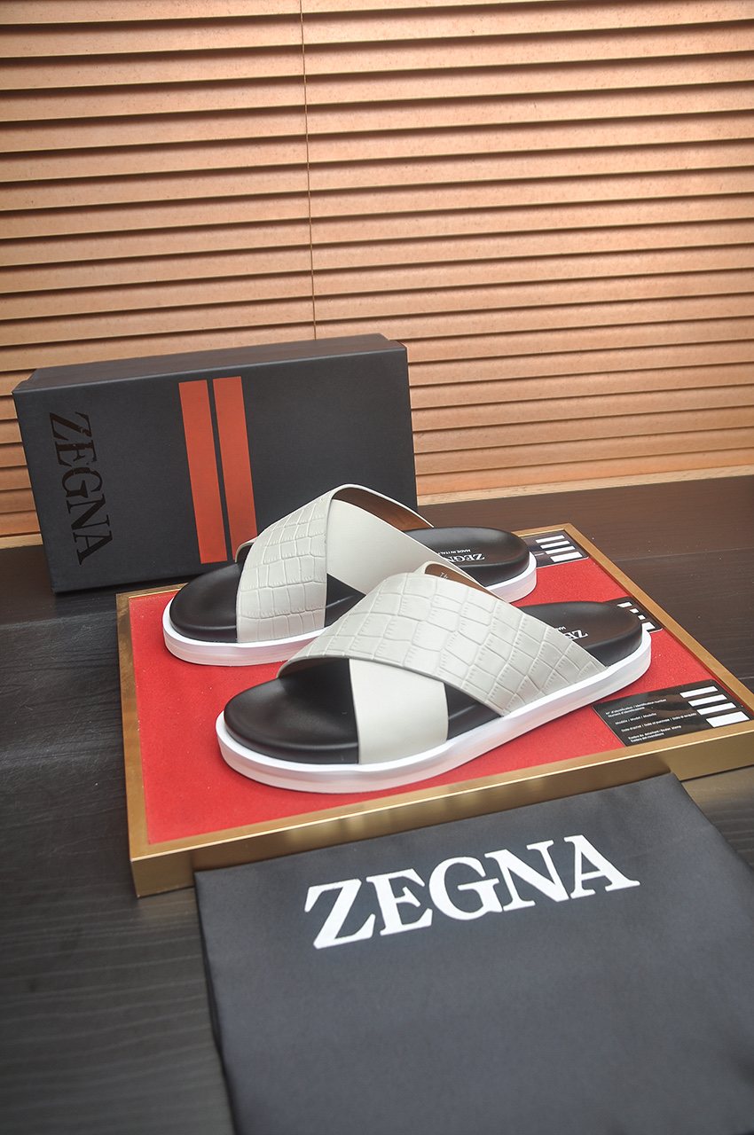 Zegna Cross-Strap Slide Sandals — front