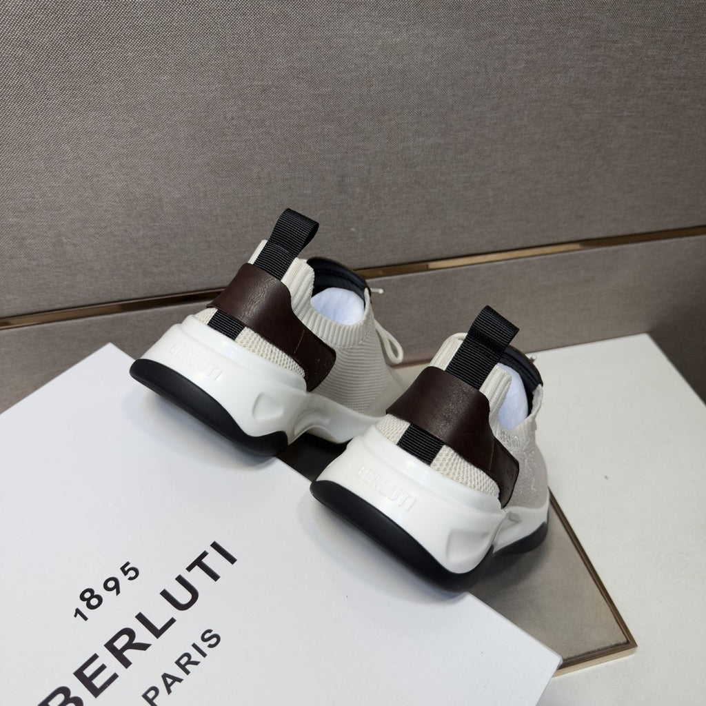 Berluti Mesh-Panel Sculpted-Sole Sneakers — back