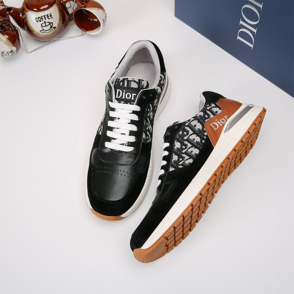 Dior White, Black & Tan Low-Top Sneakers — front