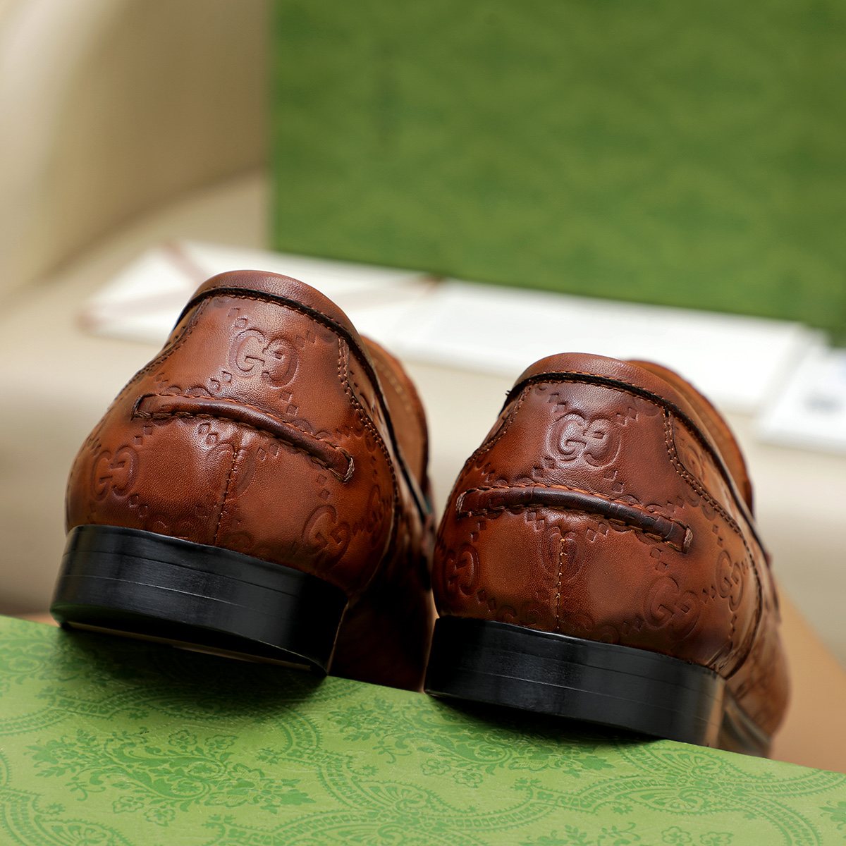 Gucci Patterned Metal-Bit Loafers — back