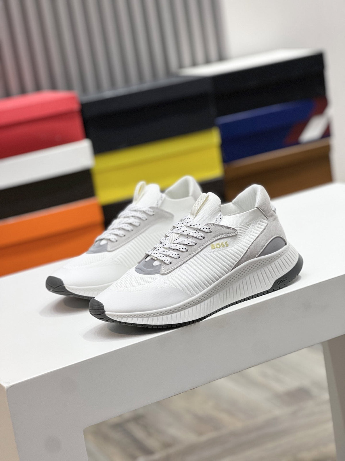 BOSS Men's Knit-Upper Ribbed-Sole Sneakers — hero