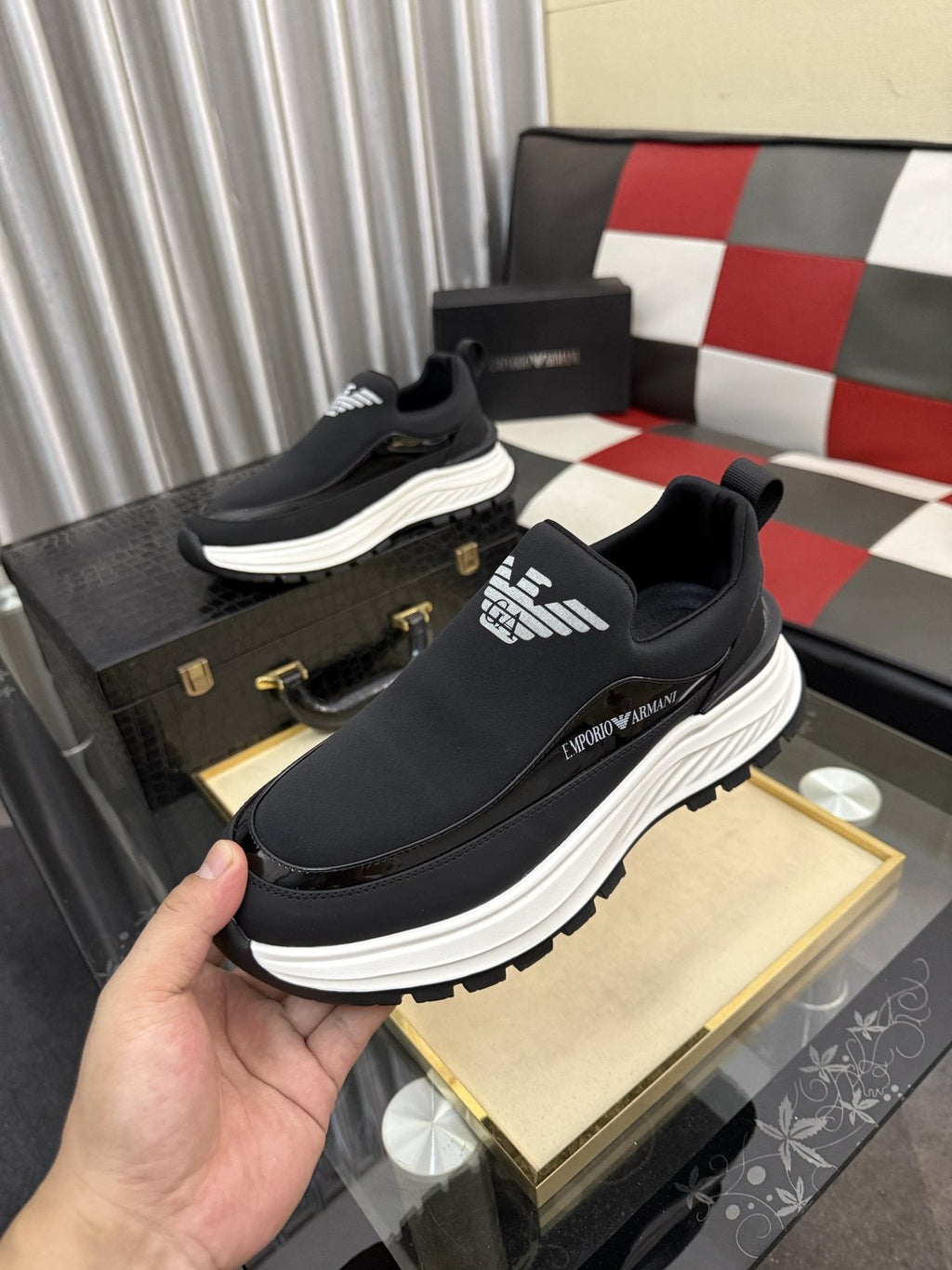 Armani Paneled Slip-On Sneakers — model