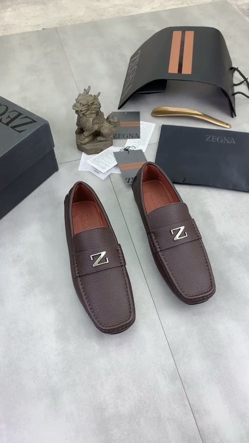 Zegna Square-Toe Leather Loafers — front