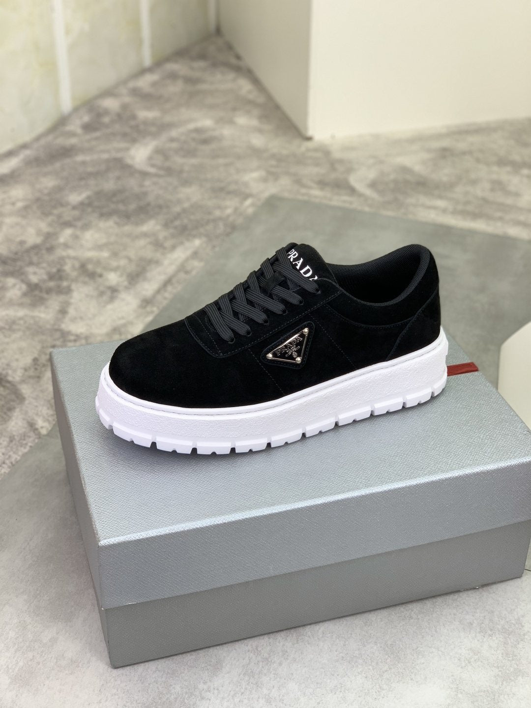 Prada Men's Lace-Up Sneakers with Ridged Soles — side