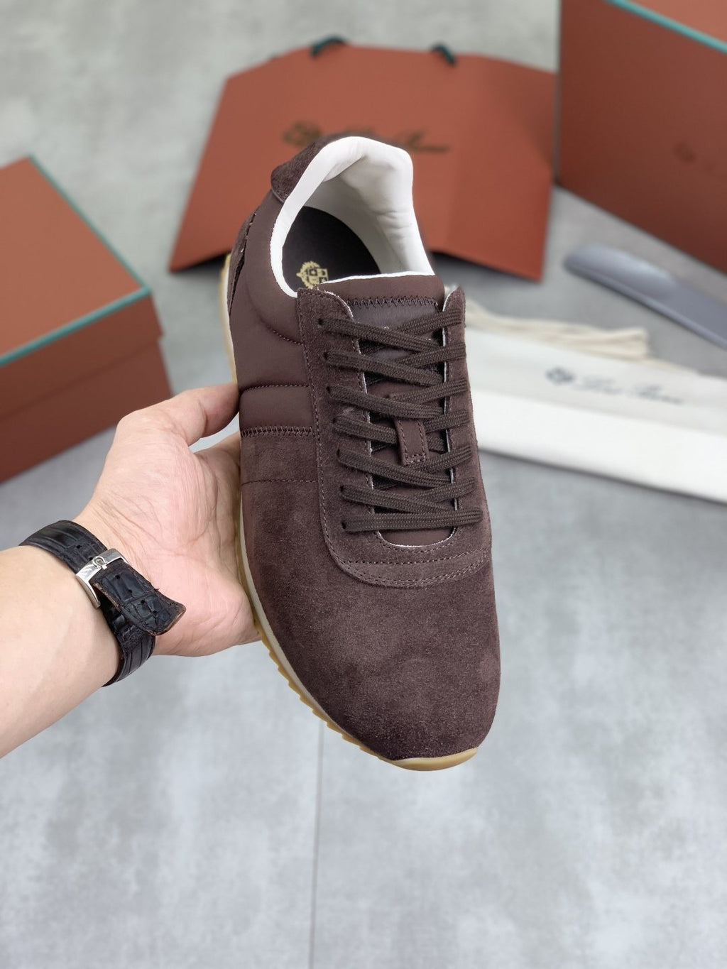 Loro Piana Black Low-Top Sneakers — front