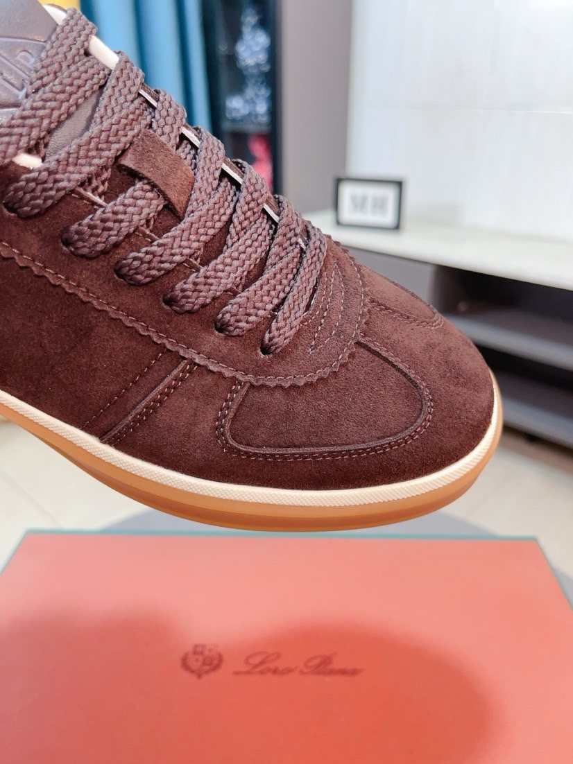 Loro Piana Contrast-Heel Lace-Up Sneakers — detail