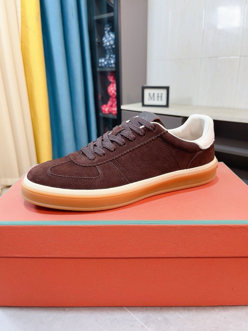 Loro Piana Contrast-Heel Lace-Up Sneakers — front