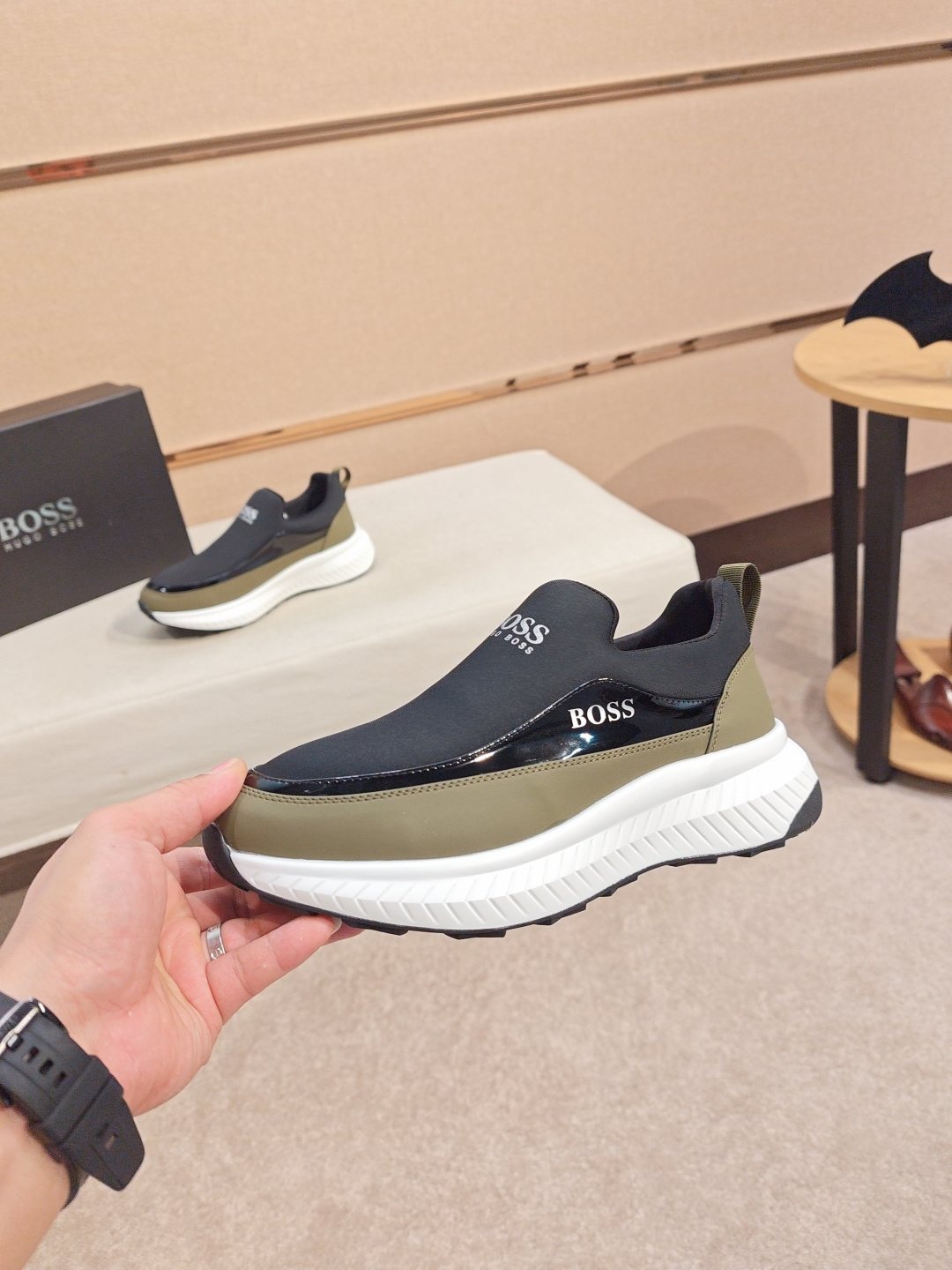BOSS Contrast-Panel Slip-On Sneakers — model