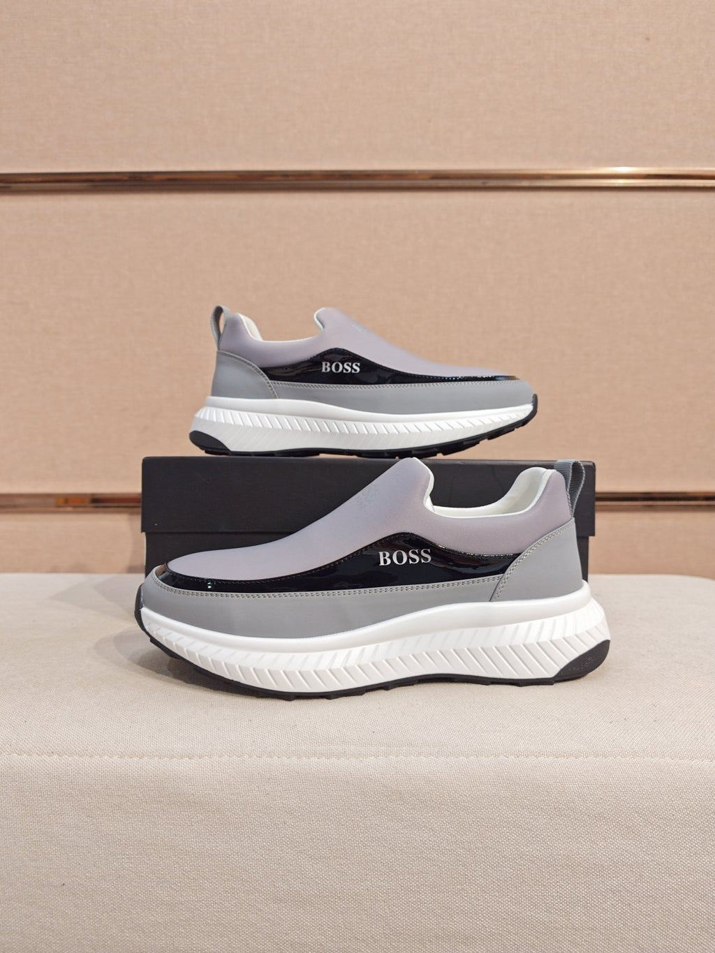 BOSS Contrast-Panel Slip-On Sneakers — side