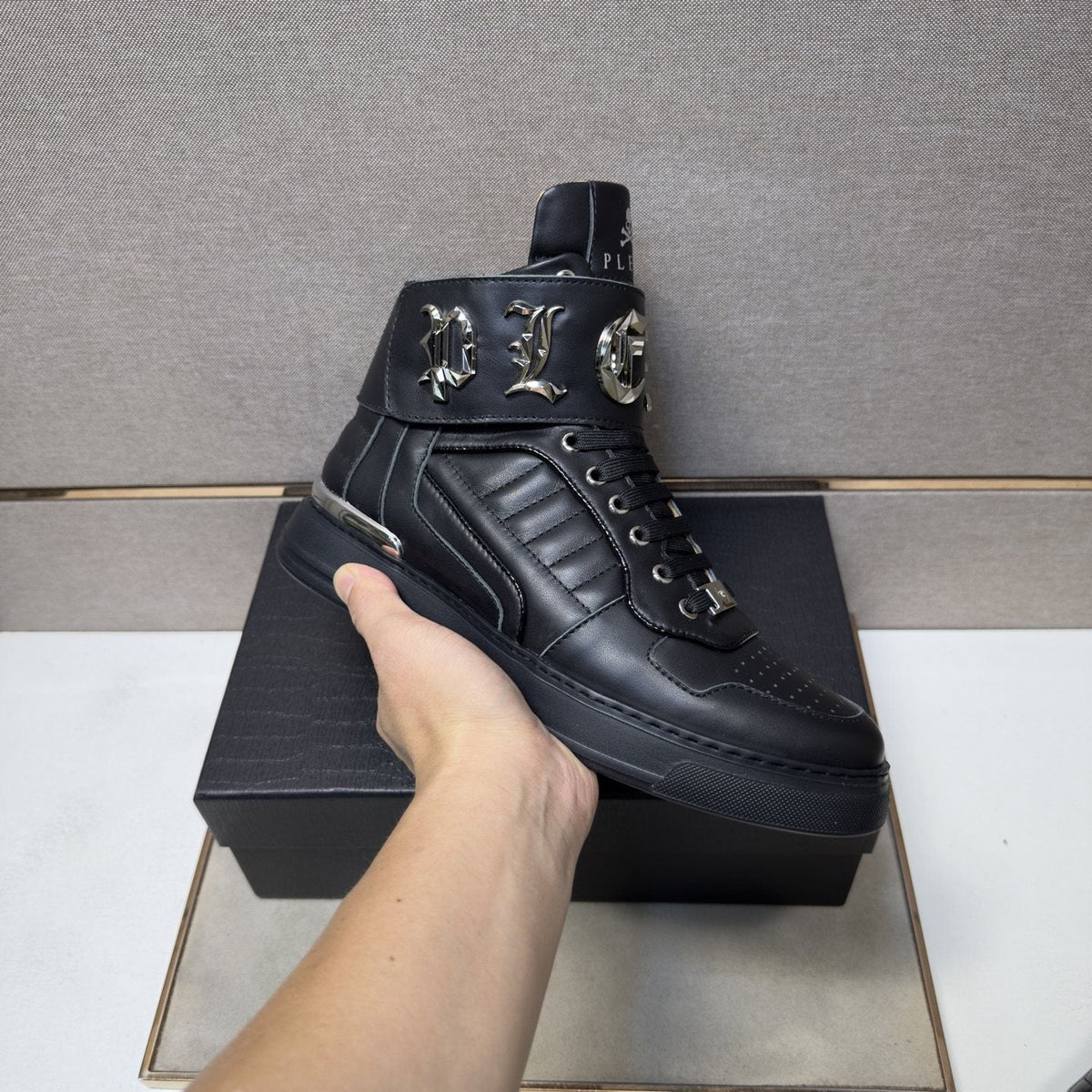 Philipp Plein Buckle-Strap High-Top Sneakers — model