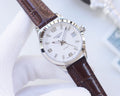 LONGINES Brown Silver White Dial Leather Strap Watch — hero